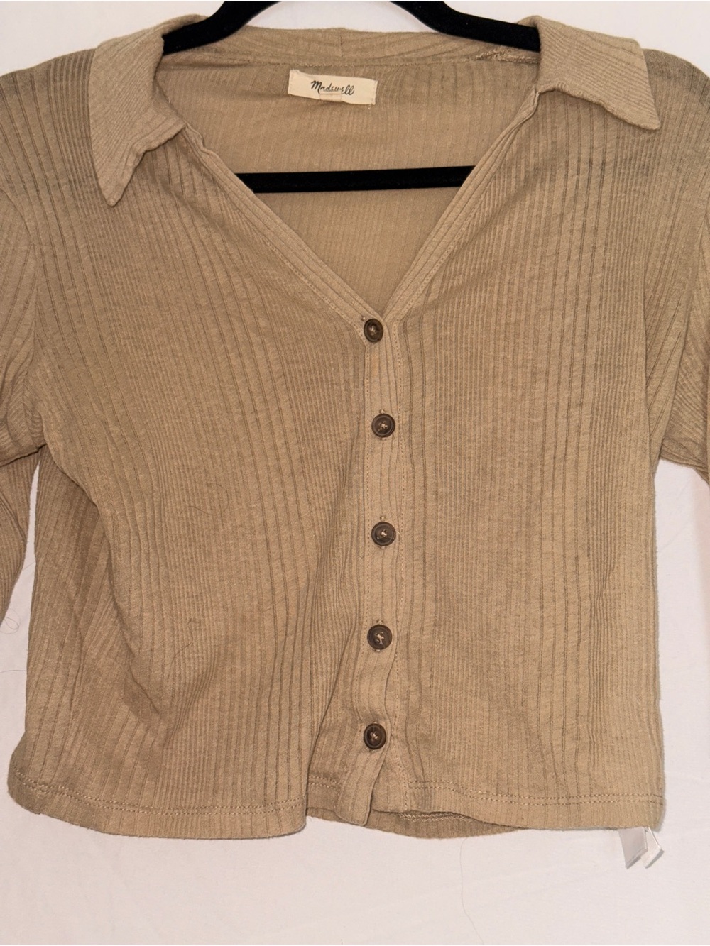 Madewell Beige Ribbed Button-Down Crop Cardigan